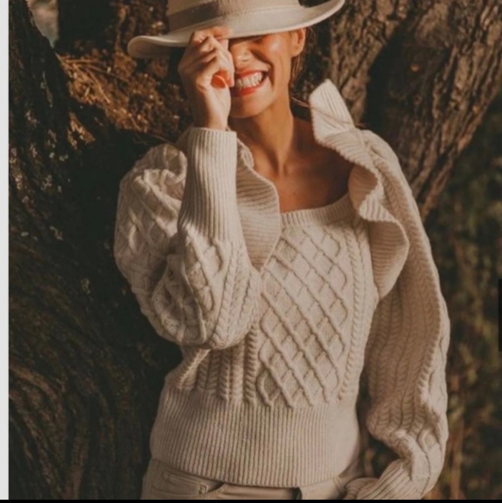 Blogger Fave! H&M Flounce Cable Knit Ruffle Sleeve Sweater